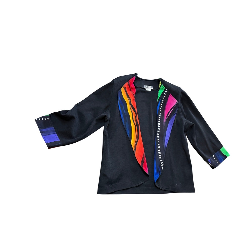 Yolanda Lorene Black Wool Hand Painted Silk Swirl Jacket Size S